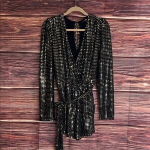 NWT Lulu's Elegant Black Dress with Gold Sequin Romper | Size XL